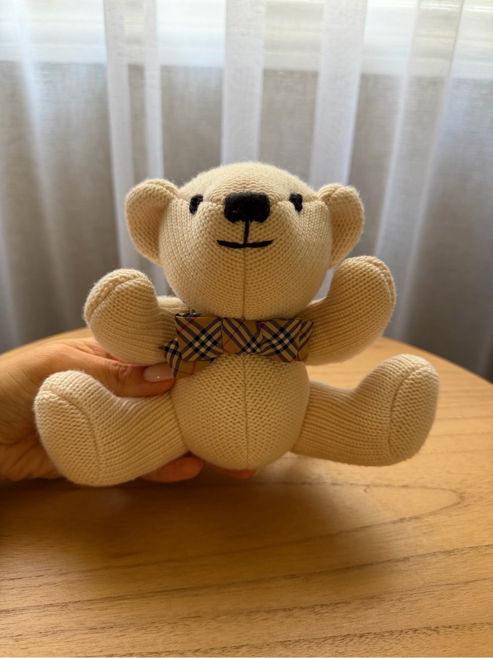Burberry Knit Teddy Bear 15cm Wool Silk Plush Check Bow Authentic